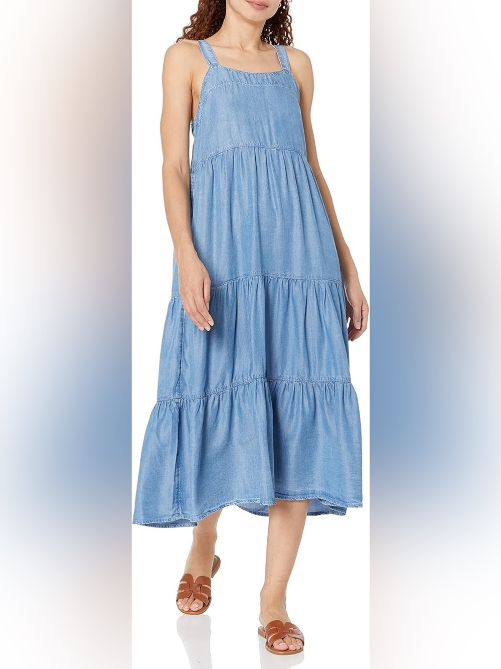 MSRP $70 The Drop Britt Tiered Maxi Tent Dress Tencel Chambray - Picture 2 of 4